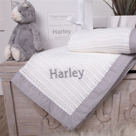 Ziggle Personalised White Cellular Baby Blanket With Grey Trim Thats