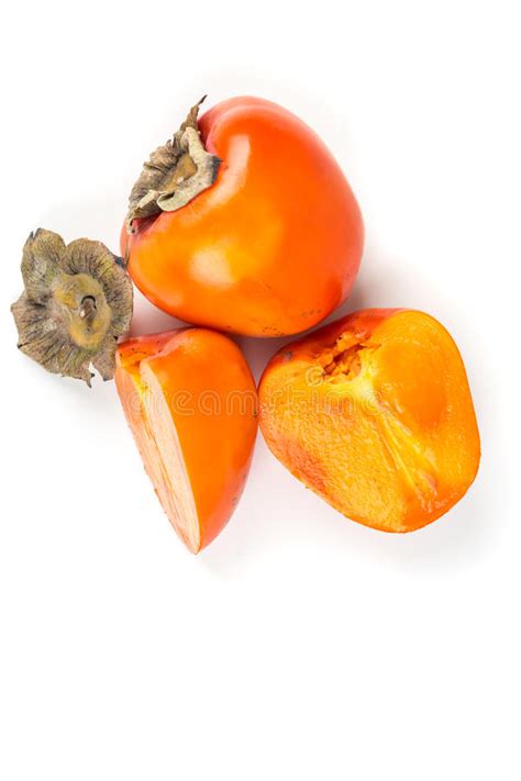 One Whole One Cut Persimmon Stock Image Image Of Colorful Calorie