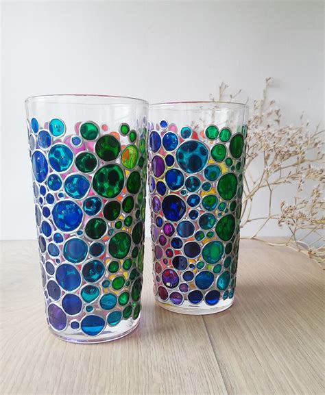 Rainbow Drinking Glasses Set Of 2 Couple Glass Hand Painted Etsy