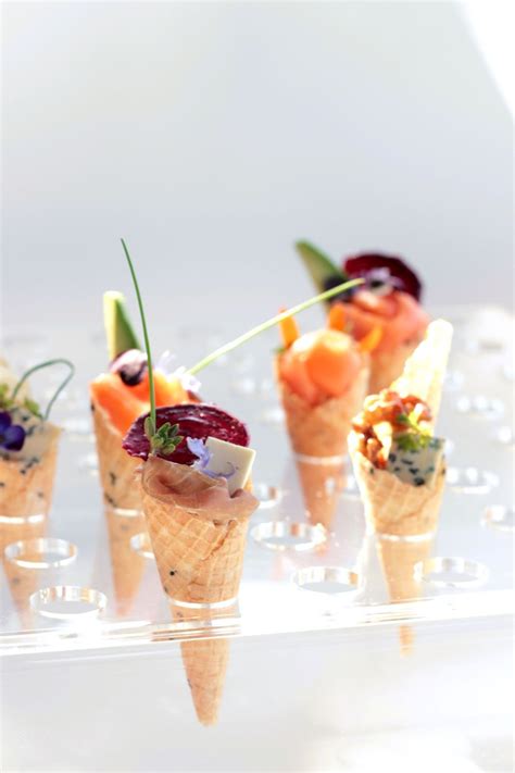 A Selection Of Savory Cone Canapés Food Wedding Food Bars Appetizer