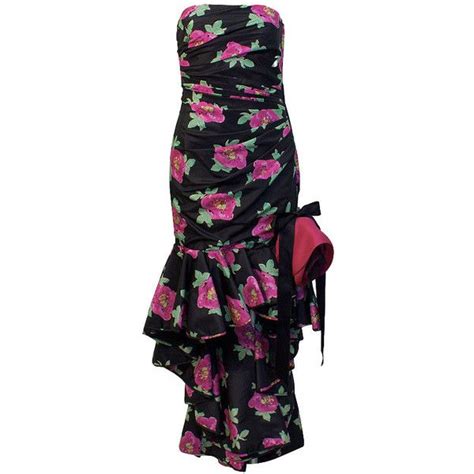 Preowned Ungaro Black Strapless Floral Gown Circa 1980s Black Lace