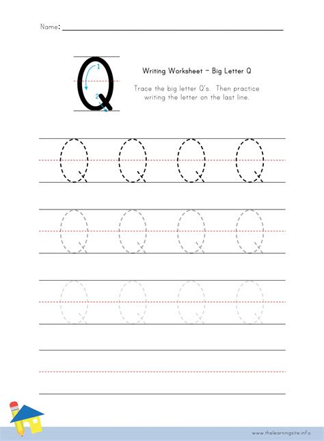Big Letter Q Writing Worksheet The Learning Site