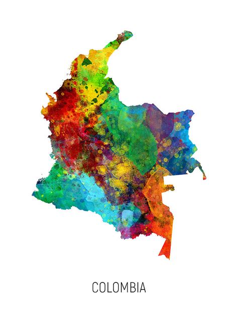 Colombia Watercolor Map Digital Art By Michael Tompsett Pixels