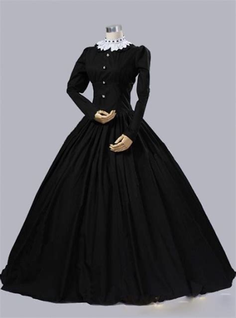 Gothic Victorian Queen Victoria Day Black Cotton Dress Magic Wardrobes