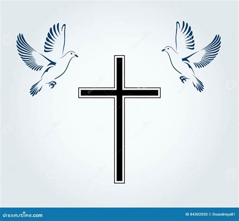 Two Doves Flying With A Symbol Of Religion Cross Dove Of Peace