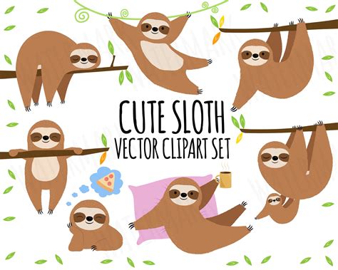 Vector Clipart Sloths Sloth Bear Clipart Imágenes Etsy España