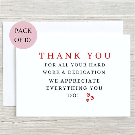 A Folded Thank You For Your Hard Work Dedication We Etsy Uk