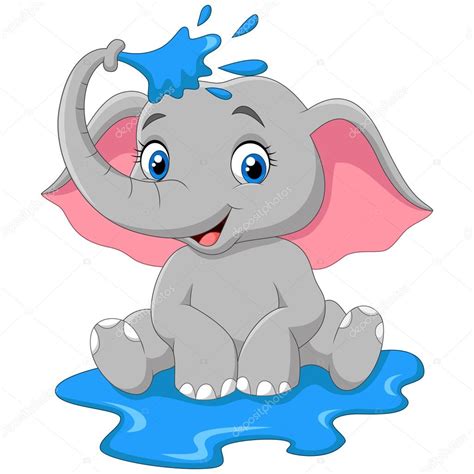 Dibujos Animados Bebé Elefante Rociando Agua Vector Gráfico Vectorial