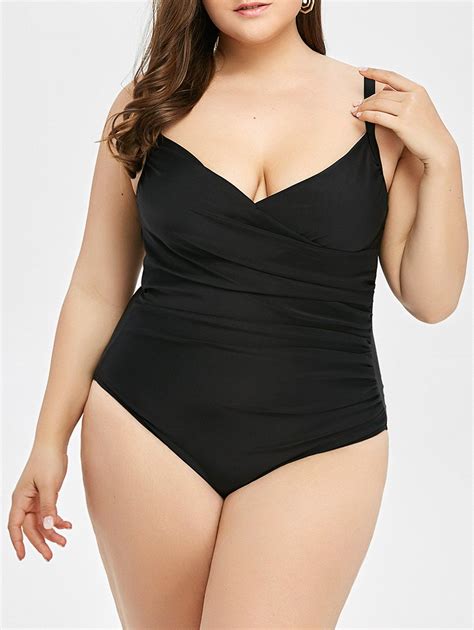 Swimwear Black Plus Size Ruched Backless Swimwear Gamiss Plus