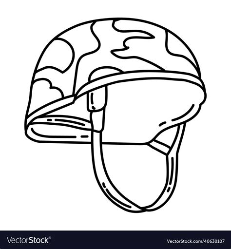 Army Helmet Icon Doodle Hand Drawn Or Outline Vector Image