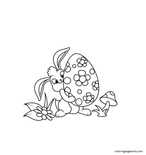 Cute Rabbit And Easter Egg Coloring Page Netart