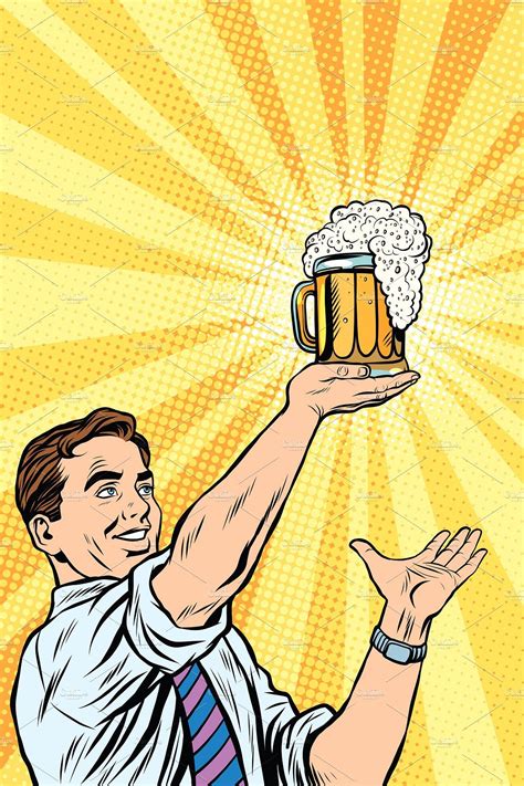 Retro Man And Mug Of Beer Beer Drawing Beer Illustration Beer Art