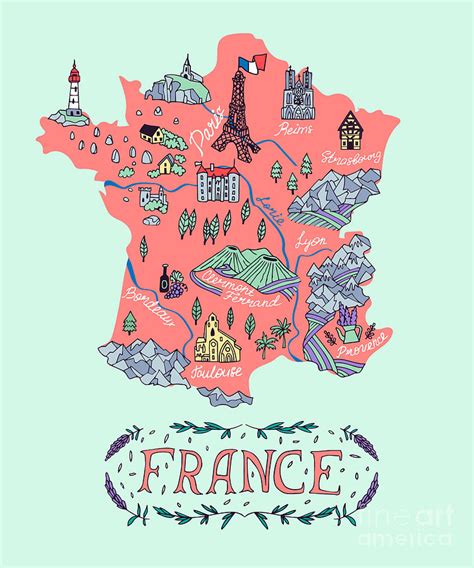 Illustrated Map Of France Travel Digital Art By Daria I Pixels Merch