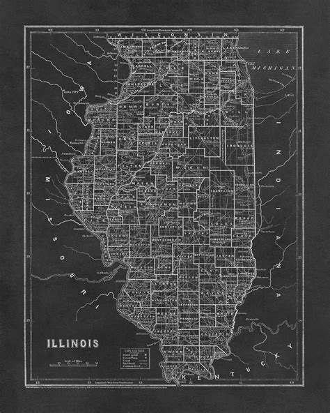 Illinois State Map Poster 1842 Old 1800s Vintage Style Print Etsy Uk