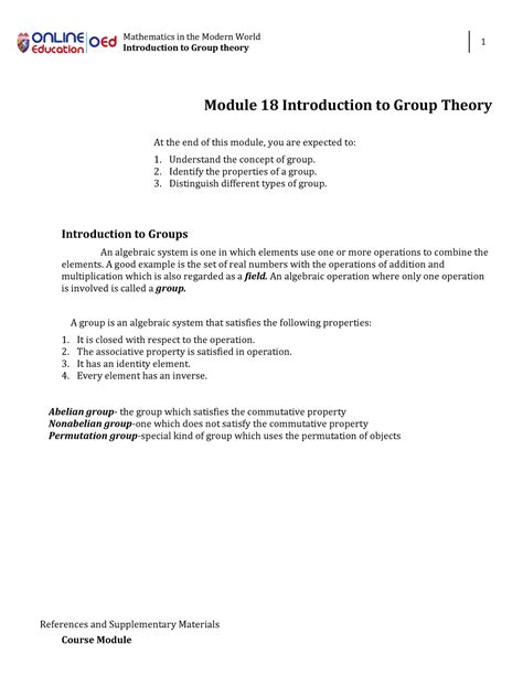 Module 18 Introduction To Group Theory Mathematics In The Modern
