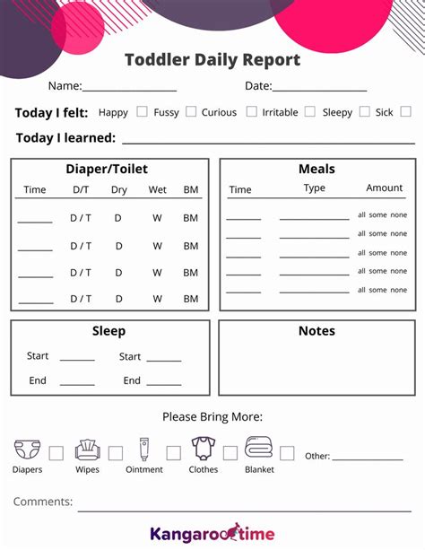 Free Printable Infant Daily Report