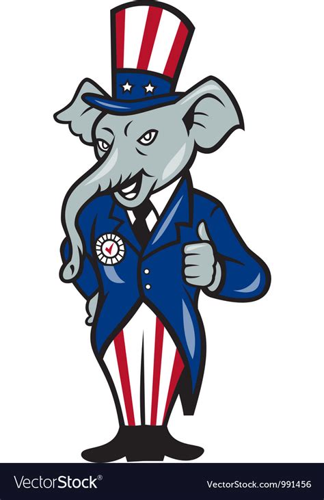Republican Elephant Mascot Thumbs Up Usa Flag Vector Image
