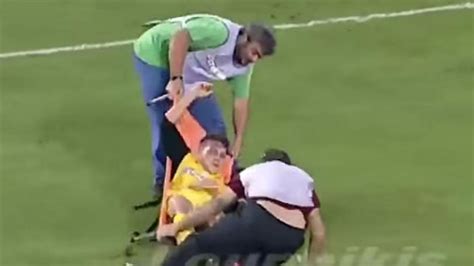 Video Greek Stretcher Bearers Drop Injured Player Falls Down Twice Newshub