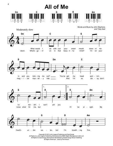 Piano Sheet Music All Of Me John Legend Free Sheet