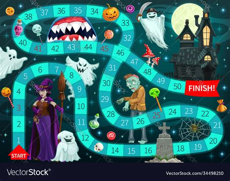 Start To Finish Halloween Board Game Template Vector Image