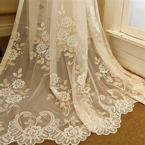 Pureaqu Floral Embroidered Semi Sheer Curtains Home Lace