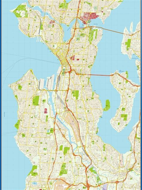 Seattle Vector Map Eps Illustrator Vector City Maps Usa America Eps