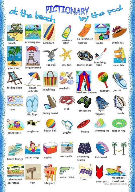 At The Beach Pictionary Worksheet Free Esl Printable Worksheets Made