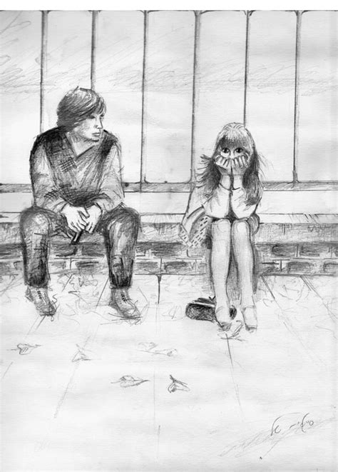 Items Similar To Pencil Drawing Couple On The Street On Etsy