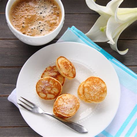 Dutch Mini Pancakes Called Poffertjes Stock Image Image Of Coffee