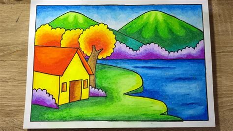 Cara Menggambar Mewarnai Pemandangan Gunung Gradasi Warna Crayon Mudah