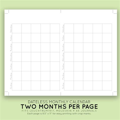 Blank Printable Monthly Calendar With No Dates Example
