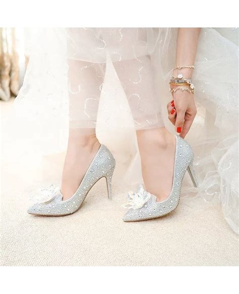 Elegant Bling Floral Wedding Shoes Silver For Brides Ala 6870