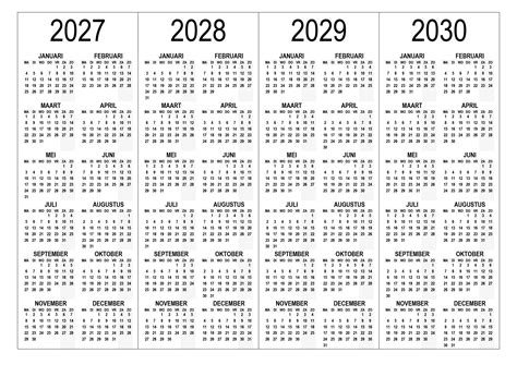 Kalender 2027 2028 2029 2030