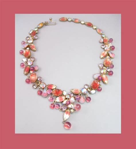 Pretty In Pink Kramer Rhinestone And Molded Glass Necklace