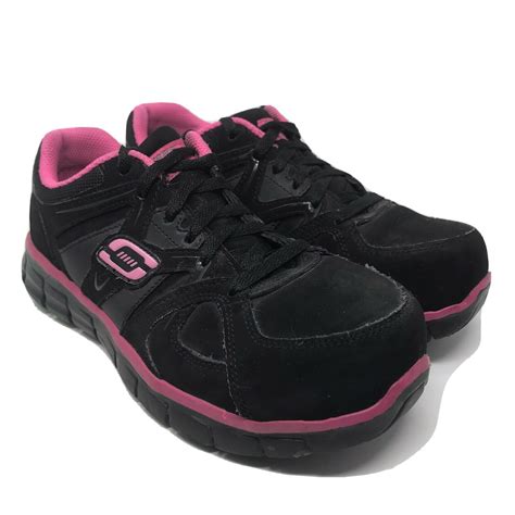 Skechers Womens Work Synergy Sandlot Alloy Toe Black Pink 76553 Ebay