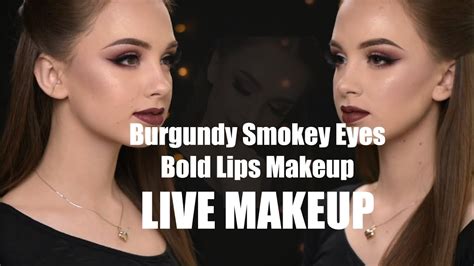 Burgundy Smokey Eyes And Bold Lips Makeup Tutorial Live Makeup Youtube