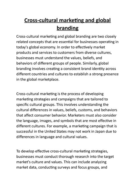 Cross Cultural Marketing And Global Branding Cross Cultural Marketing