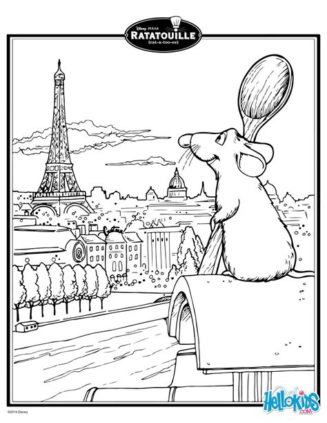 40+ free printable paris coloring pages for printing and coloring. Ratatouille's remy in paris coloring pages - Hellokids.com