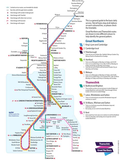 Great Northern And Thameslink Route Map Passenger Rail Transport