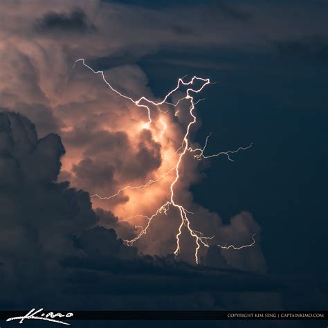 Lightning Bolt From Storm Over Ocean