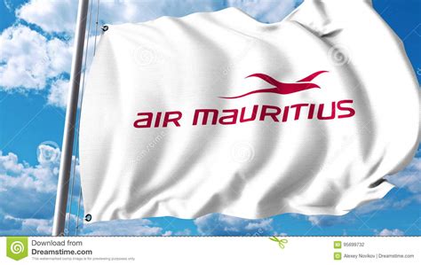Waving Flag With Air Mauritius Logo 3d Rendering Editorial Photography