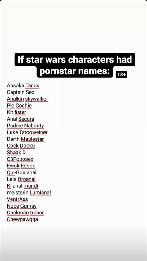 If Star Wars Characters Had Pornstar Names Ahsoka Tanus Captain Sex Analkin Skywalker Plo
