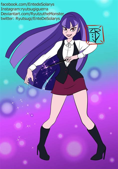 An Anime Character With Long Purple Hair And Black Boots