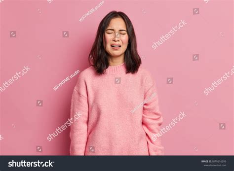 Portrait Unhappy Brunette Woman Feels Despair Stock Photo 1879216309