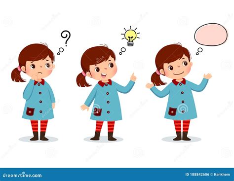 Cartoon Kid Thinking Thoughtful Girl Confused Girl And Girl With