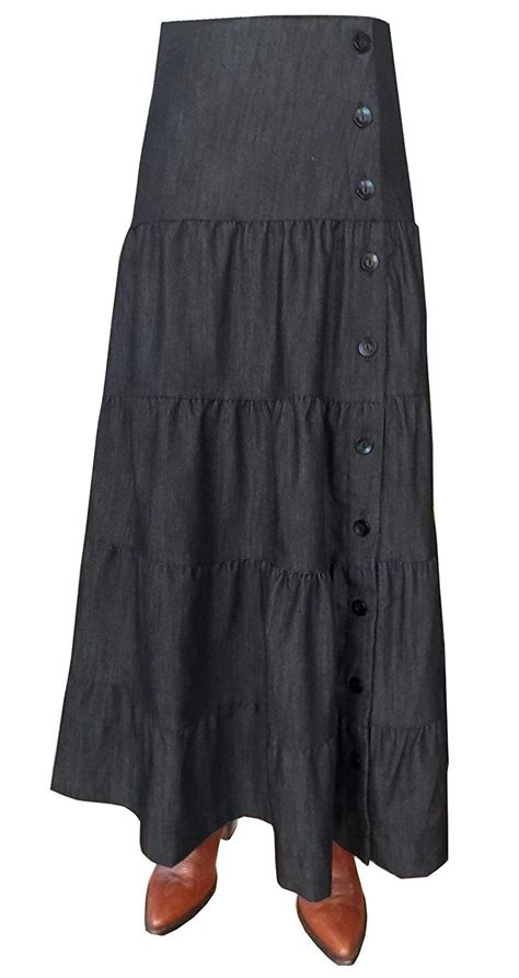 Babyo Womens Long Ankle Length Tiered Denim Prairie Skirt This Is An