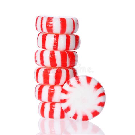 Peppermint Candy Tower On White Red Striped Peppermint Christmas Candy