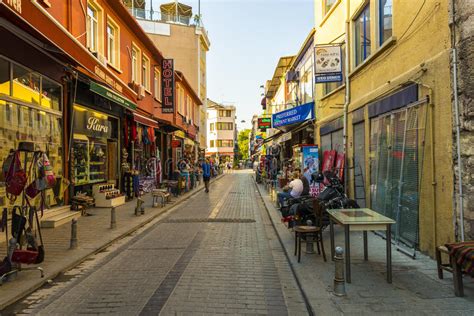 Streets In The Tourist Center Of Istanbul Turkey Shops And Cafes