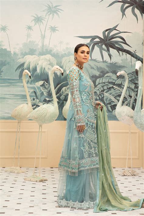 buy luxurious pakistani net dress in light turquoise nameera by farooq