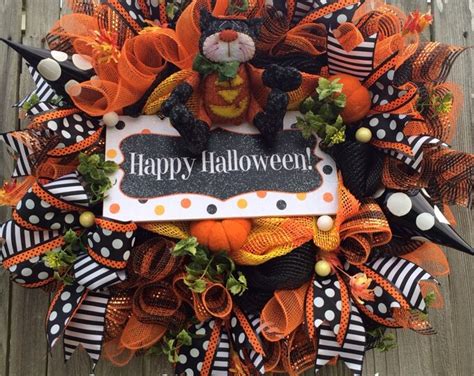 Halloween Cat Wreath Halloween Wreath Halloween Mesh Wreath Etsy